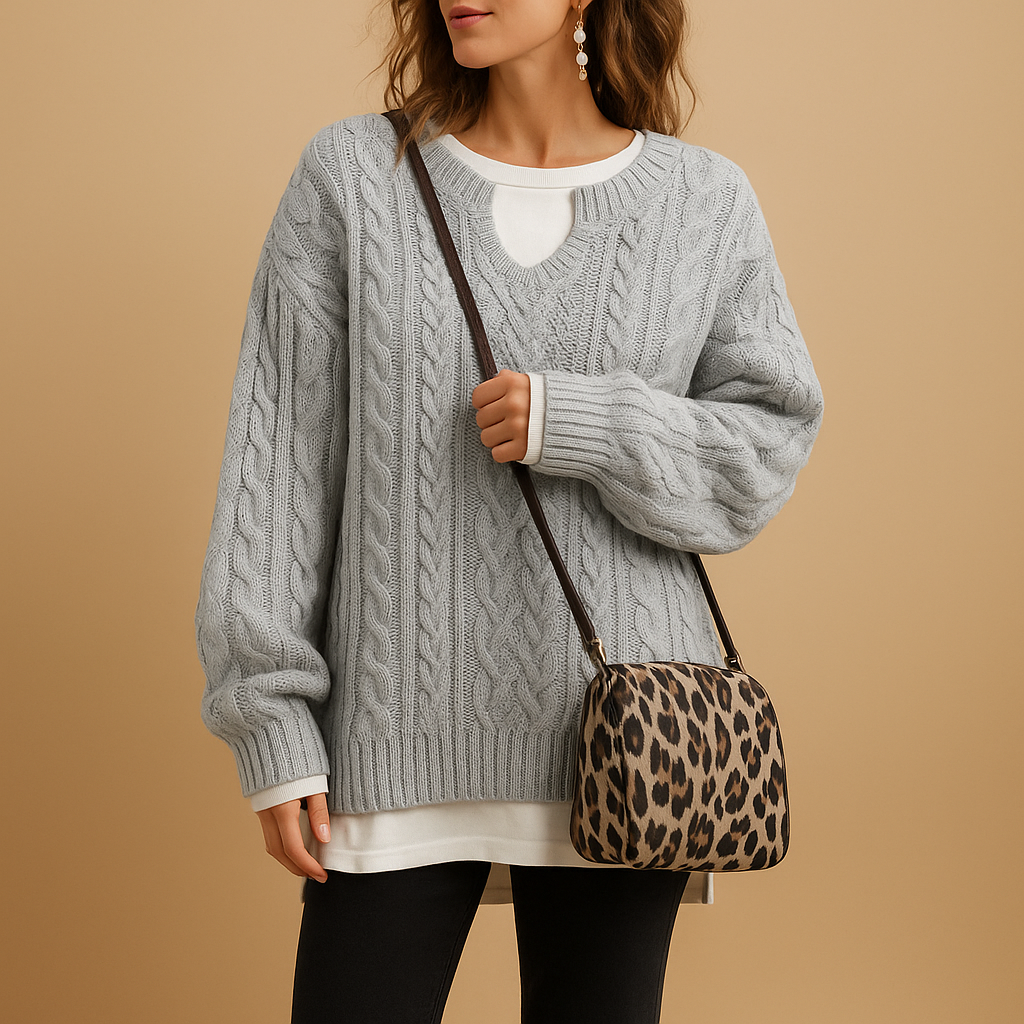 Women's breathable V-neck knitted sweater made from soft cotton, perfect for casual wear, office outfits, or cozy weekend looks.