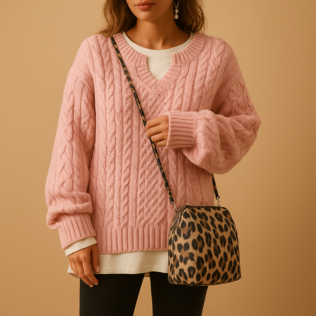 Women's breathable V-neck knitted sweater made from soft cotton, perfect for casual wear, office outfits, or cozy weekend looks.