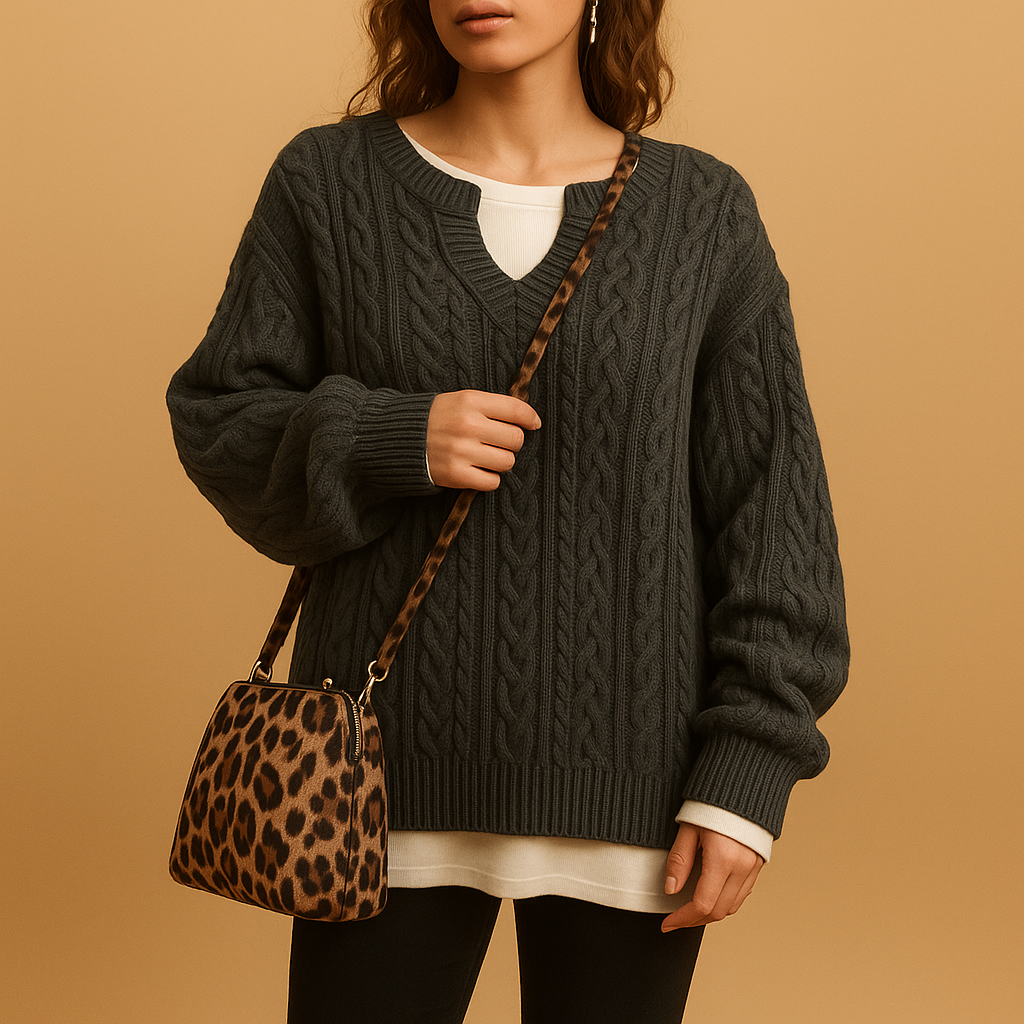 Women's breathable V-neck knitted sweater made from soft cotton, perfect for casual wear, office outfits, or cozy weekend looks.