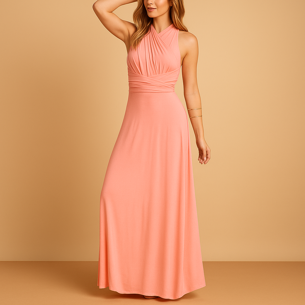 Elegant adjustable dress for women with a flattering fit and soft fabric, ideal for weddings, evening events, and special occasions.