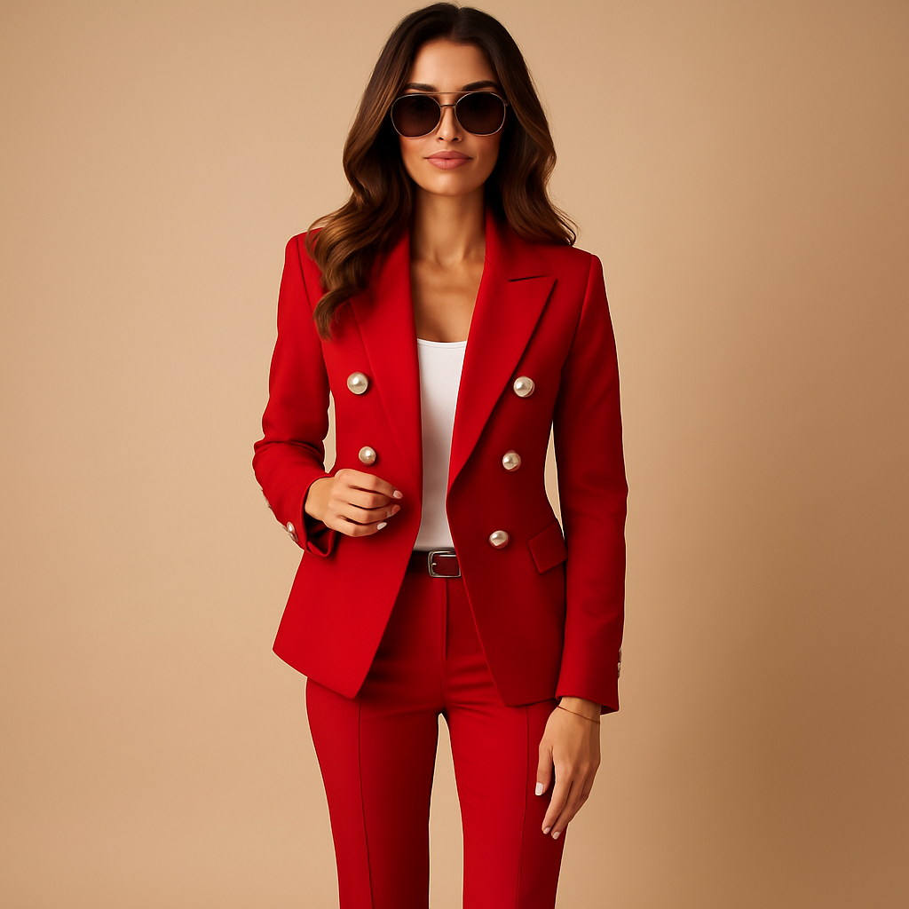 Women’s blazer and pants suit with tailored fit, perfect for business meetings, formal occasions, and stylish workdays.