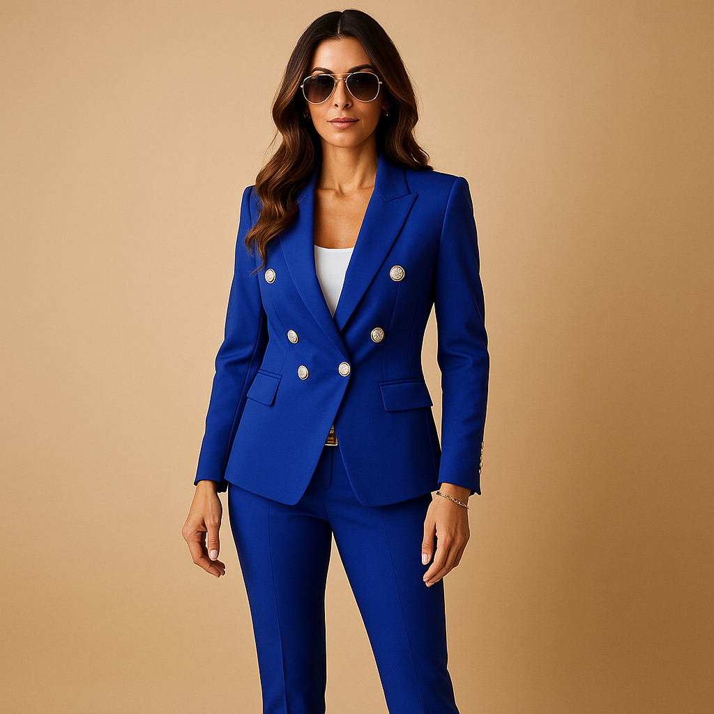 Women’s blazer and pants suit with tailored fit, perfect for business meetings, formal occasions, and stylish workdays.