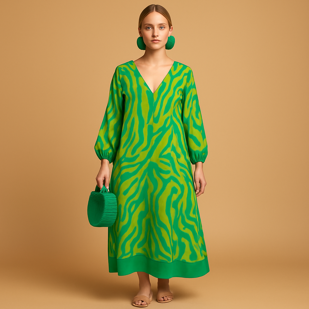 Women’s boho maxi dress with long sleeves and a loose, flowy fit, perfect for summer festivals, beach days, and casual wear.