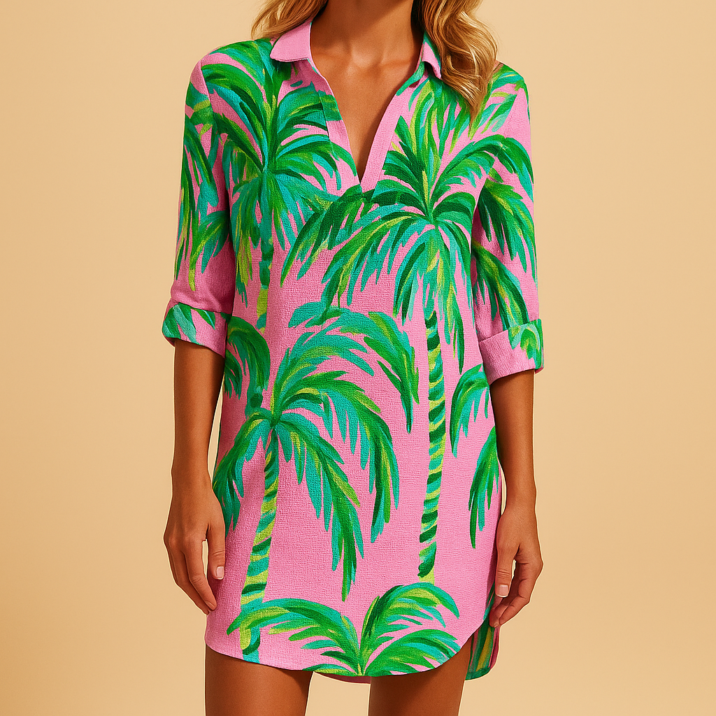 Boho summer dress with V-neck for women in a relaxed fit and lightweight fabric, perfect for beach walks, brunches, and casual summer days.