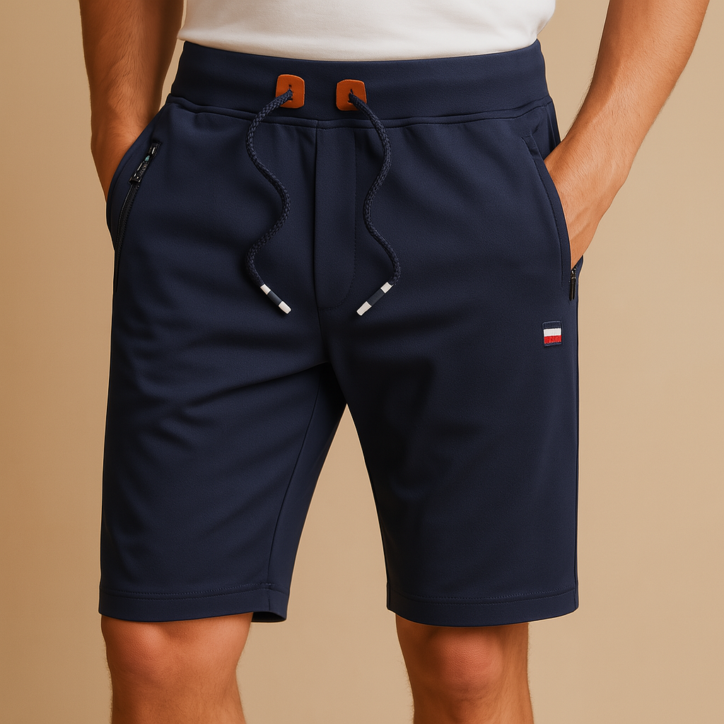 Men’s breathable sports shorts with elastic waistband, multiple pockets, and lightweight design, perfect for daily wear, travel, and outdoor activities.
