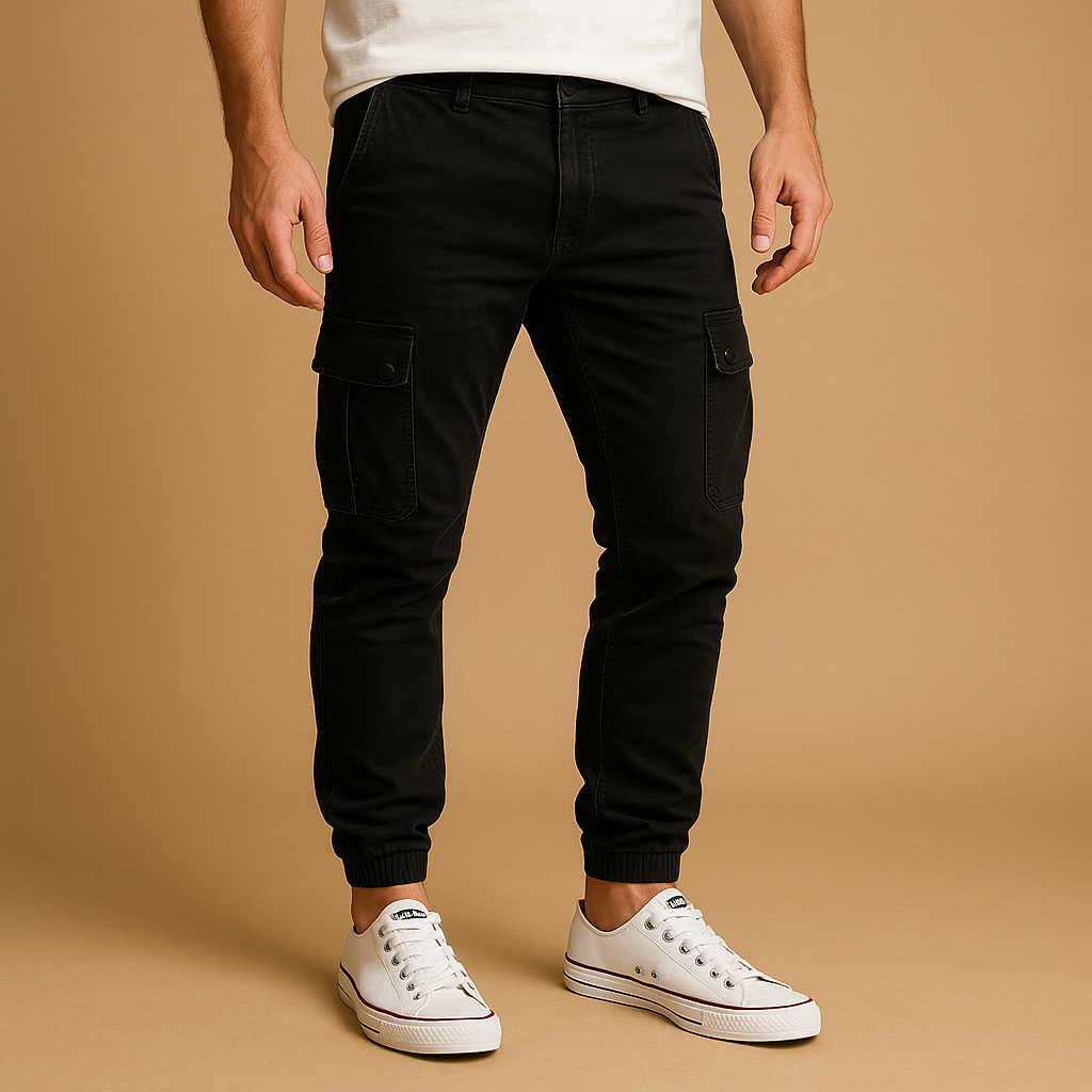 Men’s cargo pants with straight-leg fit, durable lightweight fabric, and multiple Velcro pockets, perfect for casual wear and outdoor activities.