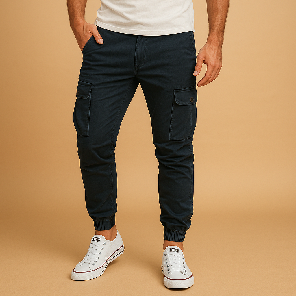 Men’s cargo pants with straight-leg fit, durable lightweight fabric, and multiple Velcro pockets, perfect for casual wear and outdoor activities.