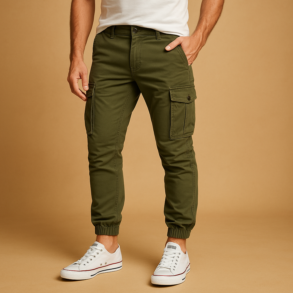 Men’s cargo pants with straight-leg fit, durable lightweight fabric, and multiple Velcro pockets, perfect for casual wear and outdoor activities.