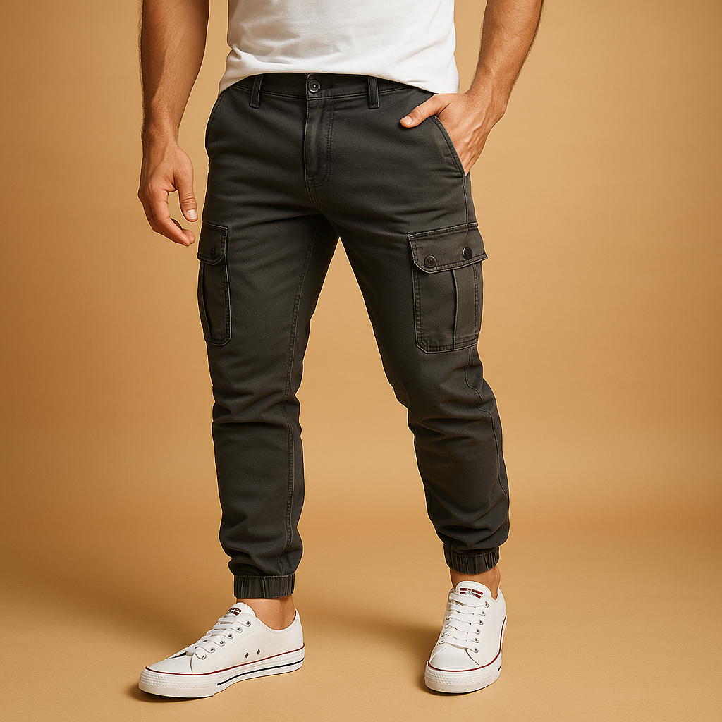 Men’s cargo pants with straight-leg fit, durable lightweight fabric, and multiple Velcro pockets, perfect for casual wear and outdoor activities.