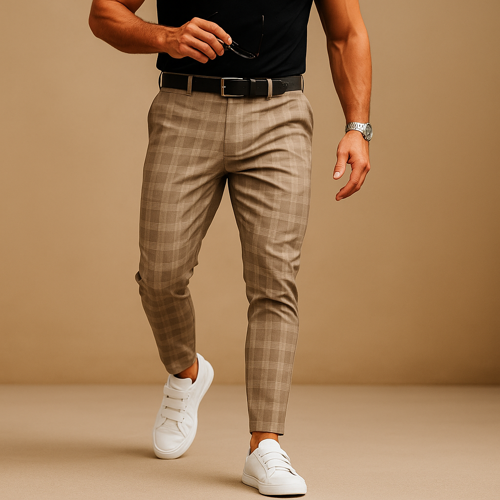 Men’s casual checkered pants with relaxed fit and subtle checkered design, versatile for work, casual wear, or daily use.