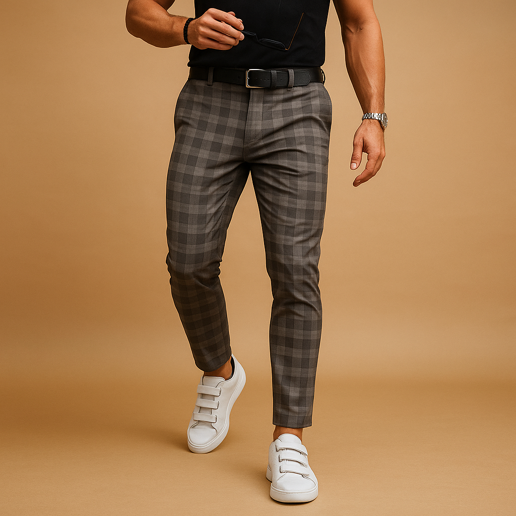 Men’s casual checkered pants with relaxed fit and subtle checkered design, versatile for work, casual wear, or daily use.