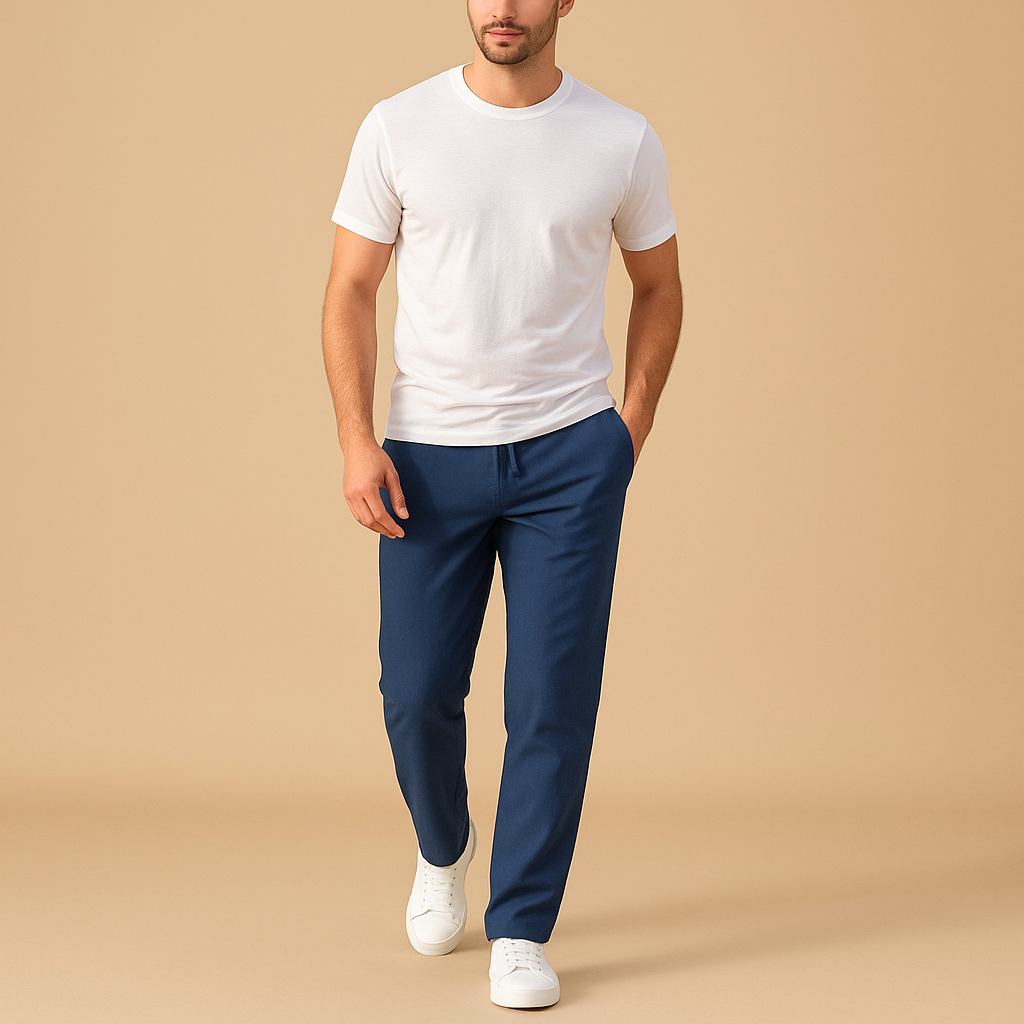Men’s casual cotton pants with elastic waistband and breathable fabric, perfect for home, casual outfits, and everyday comfort.