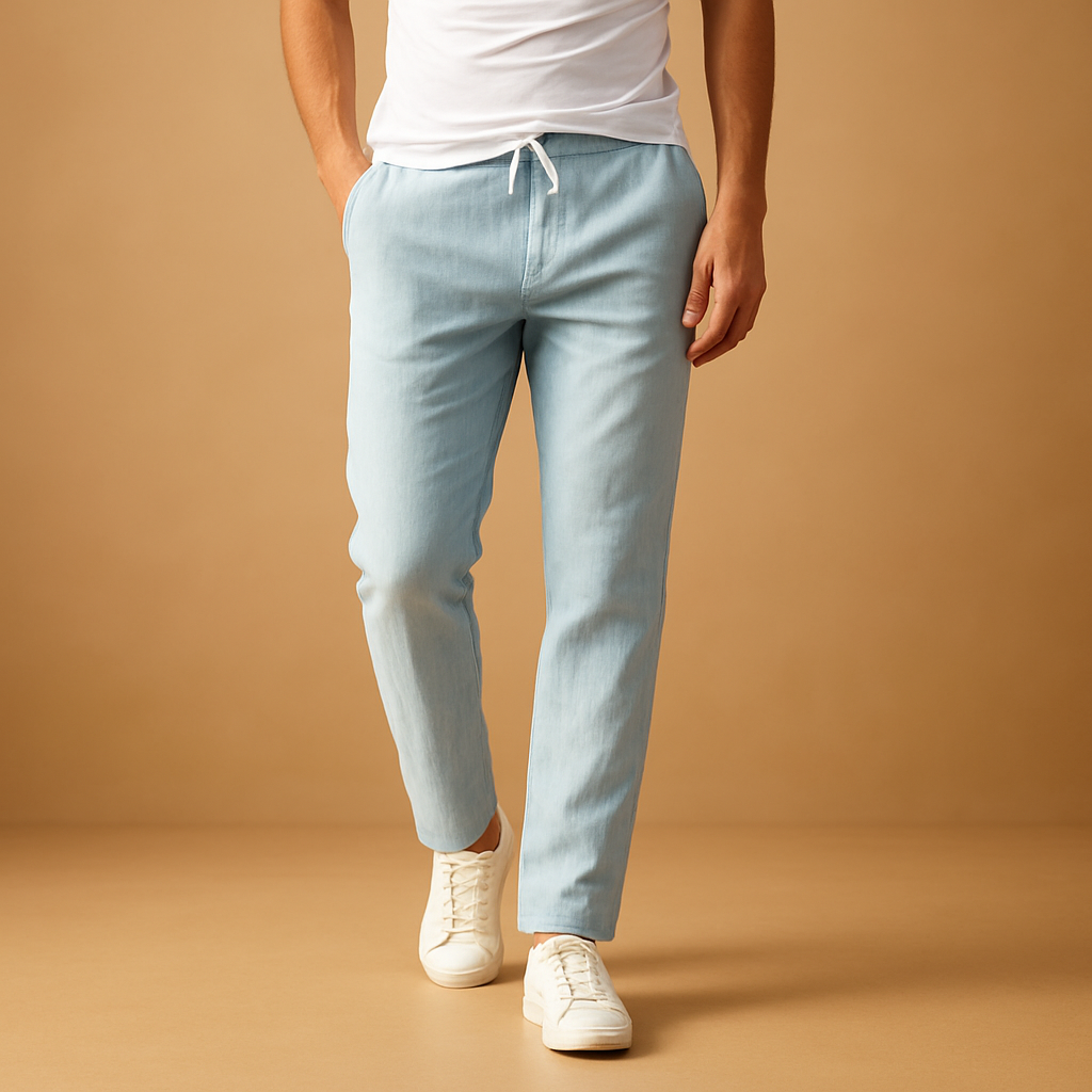 Men’s casual cotton pants with elastic waistband and breathable fabric, perfect for home, casual outfits, and everyday comfort.