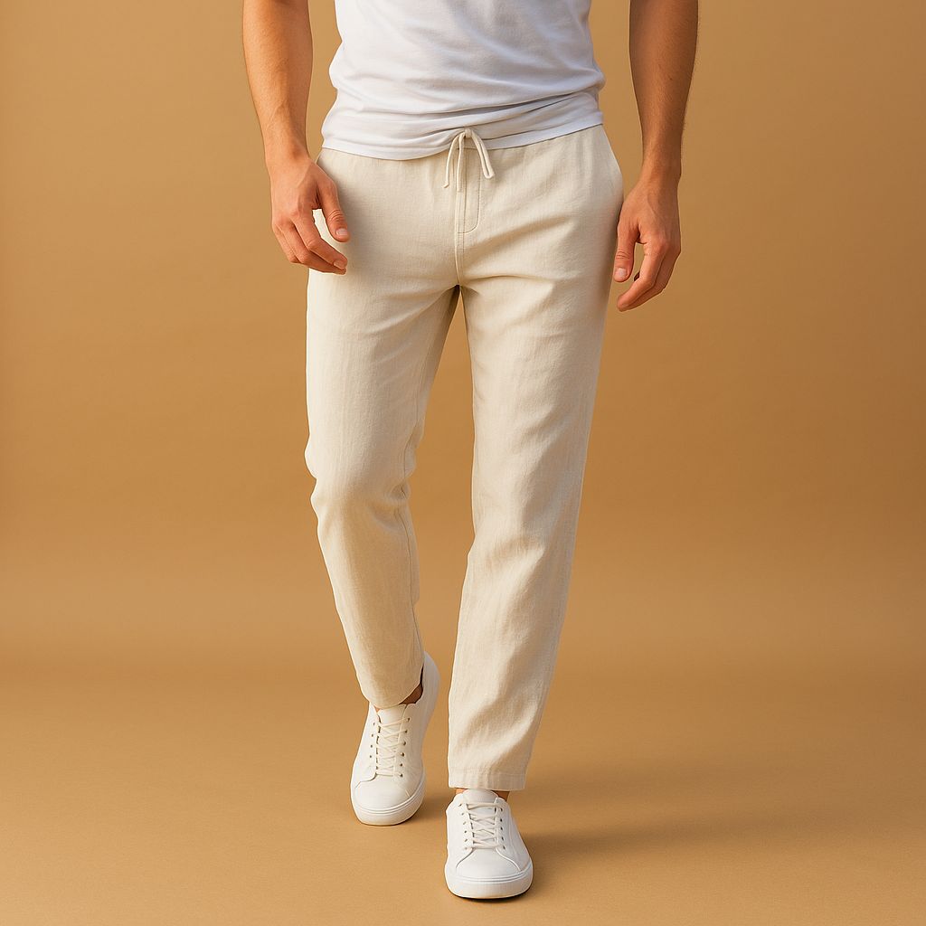 Men’s casual cotton pants with elastic waistband and breathable fabric, perfect for home, casual outfits, and everyday comfort.