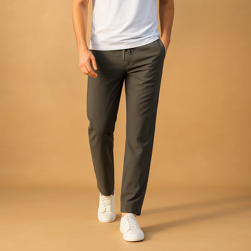 Men’s casual cotton pants with elastic waistband and breathable fabric, perfect for home, casual outfits, and everyday comfort.
