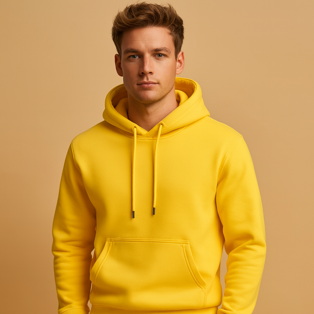 Men’s casual hoodie with kangaroo pocket and adjustable hood, ideal for everyday comfort and versatile casual style.