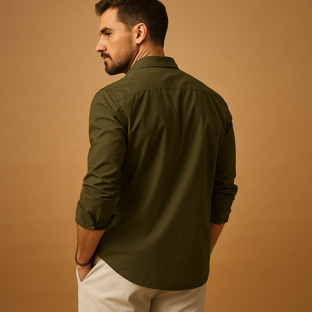 Men’s classic dress shirt with notched collar, chest pocket, and comfortable fit, ideal for both formal and casual occasions in versatile colors.