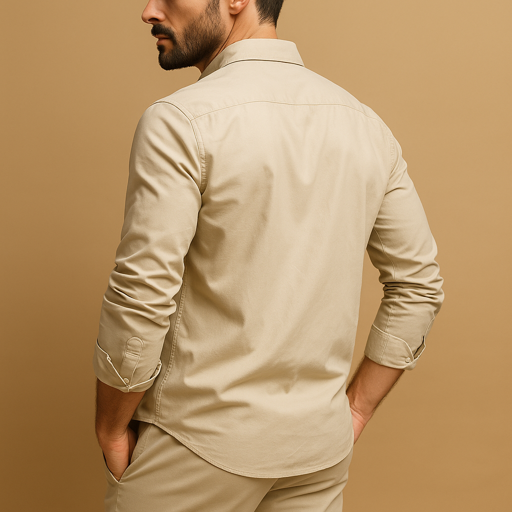 Men’s classic dress shirt with notched collar, chest pocket, and comfortable fit, ideal for both formal and casual occasions in versatile colors.