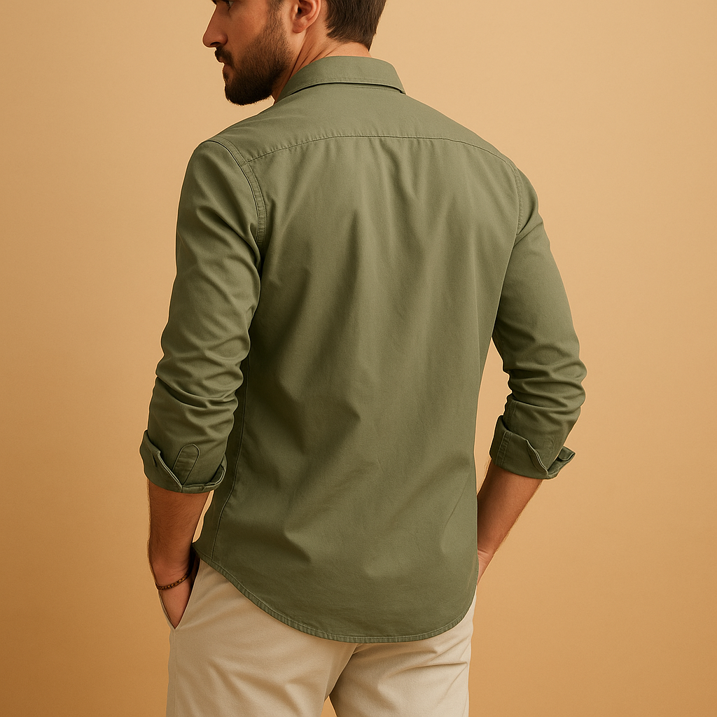 Men’s classic dress shirt with notched collar, chest pocket, and comfortable fit, ideal for both formal and casual occasions in versatile colors.