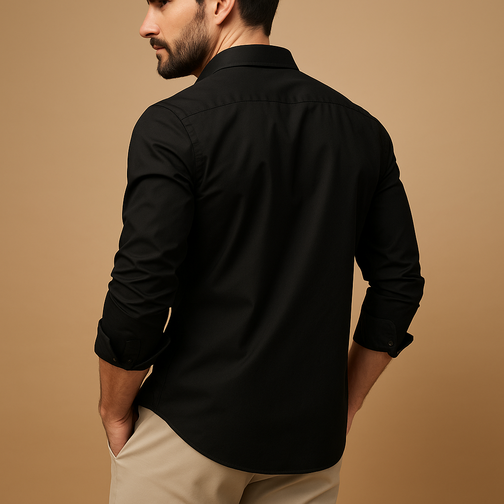 Men’s classic dress shirt with notched collar, chest pocket, and comfortable fit, ideal for both formal and casual occasions in versatile colors.
