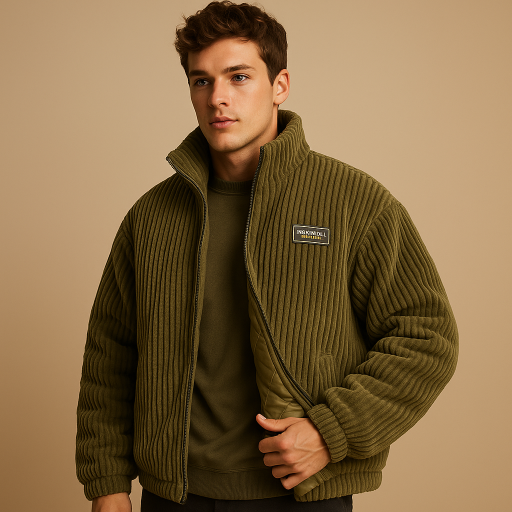 Men’s corduroy jacket made from 12-layer soft corduroy with cotton lining, durable shape- and color-retaining design, ideal for cold days.
