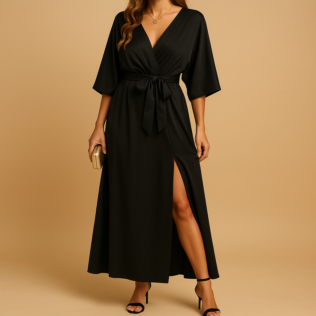 Elegant deep V-neck dress for women, perfect for casual wear, evening events, and festive occasions.
