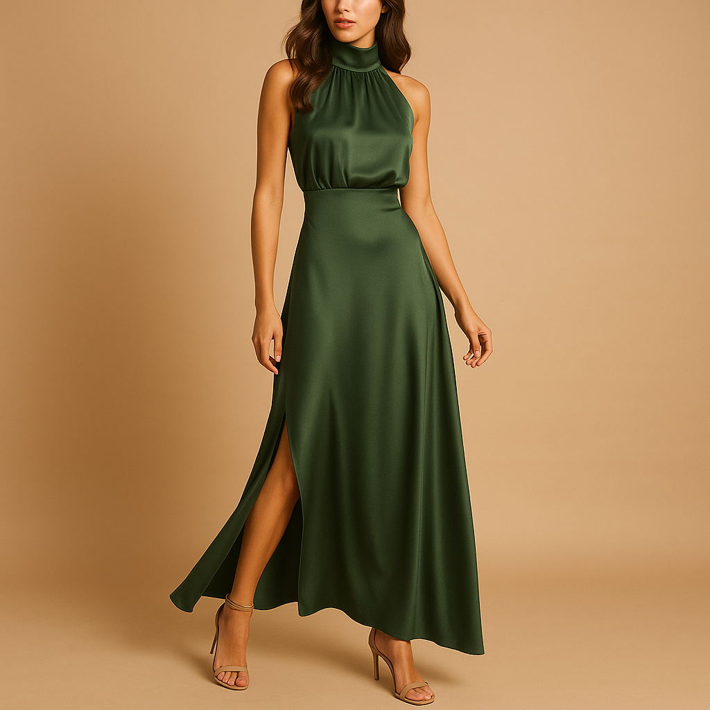 Elegant maxi dress with slit for women, featuring a flattering fit and breathable fabric, perfect for summer and special occasions.