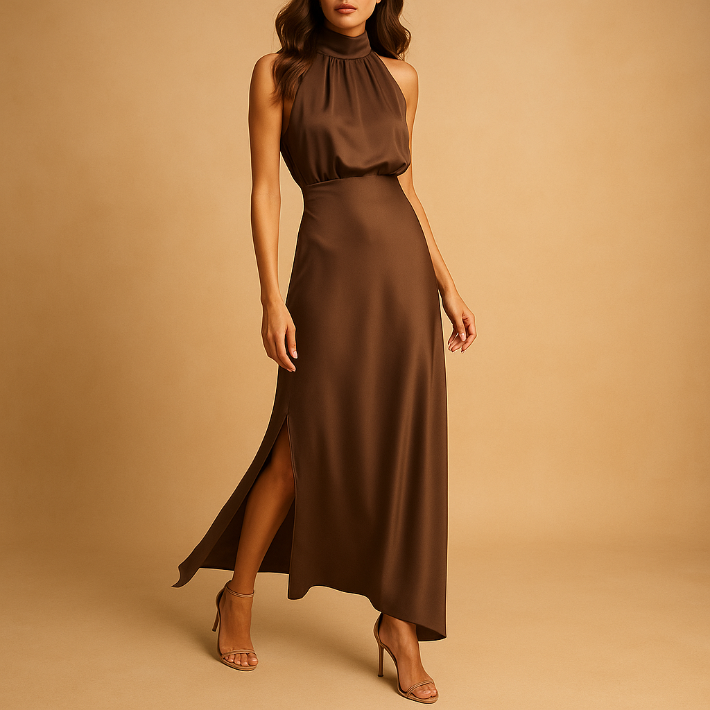 Elegant maxi dress with slit for women, featuring a flattering fit and breathable fabric, perfect for summer and special occasions.