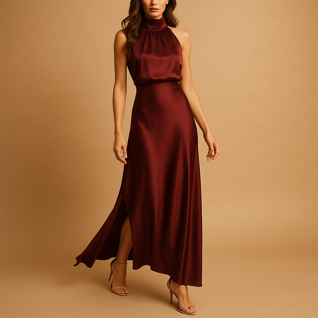 Elegant maxi dress with slit for women, featuring a flattering fit and breathable fabric, perfect for summer and special occasions.