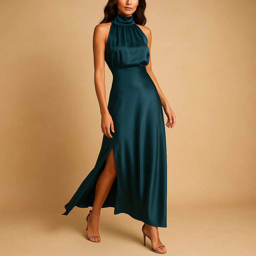 Elegant maxi dress with slit for women, featuring a flattering fit and breathable fabric, perfect for summer and special occasions.