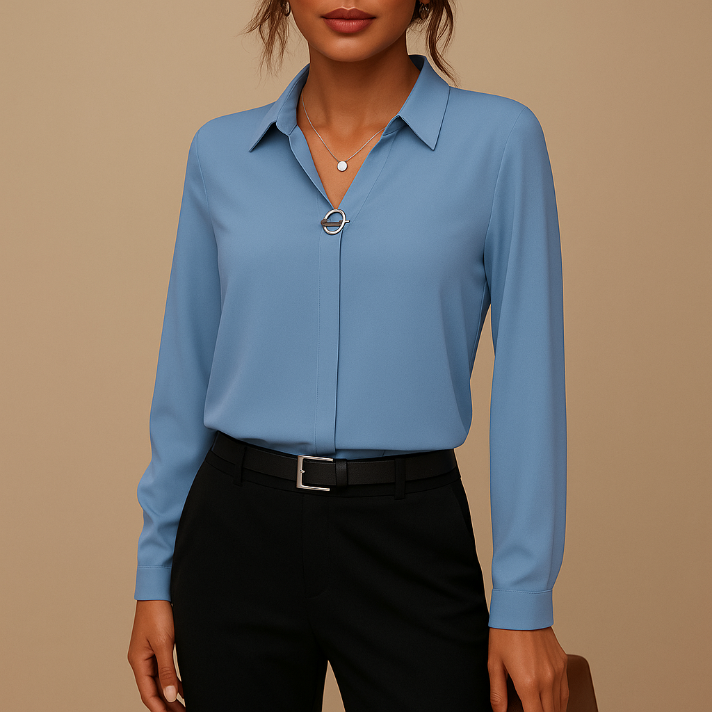 Elegant women’s blouse with classic collar and button-down design, perfect for office wear or evening occasions.