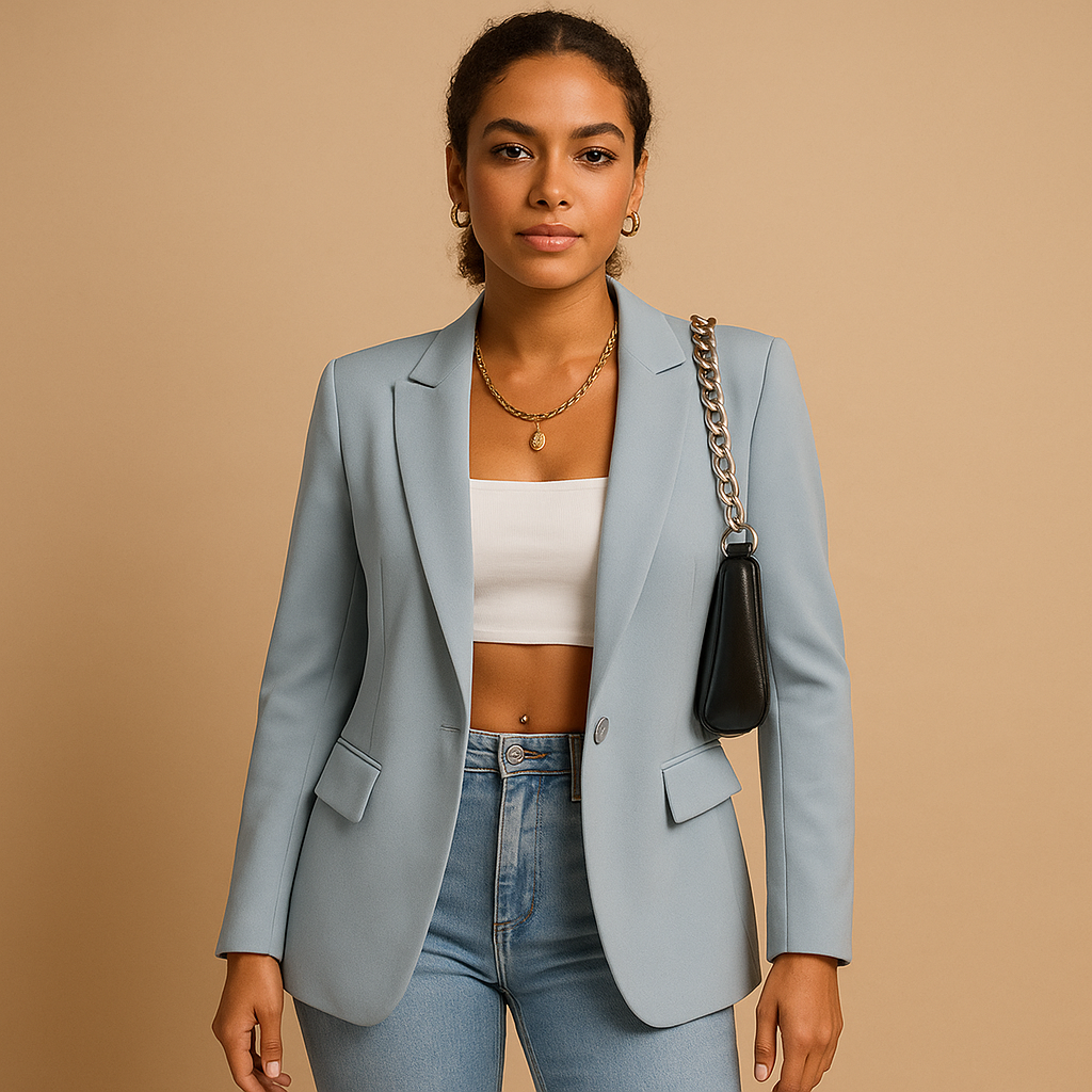 Women’s elegant tailored blazer with a flattering fitted cut, ideal for office outfits, formal occasions, or stylish casual looks.