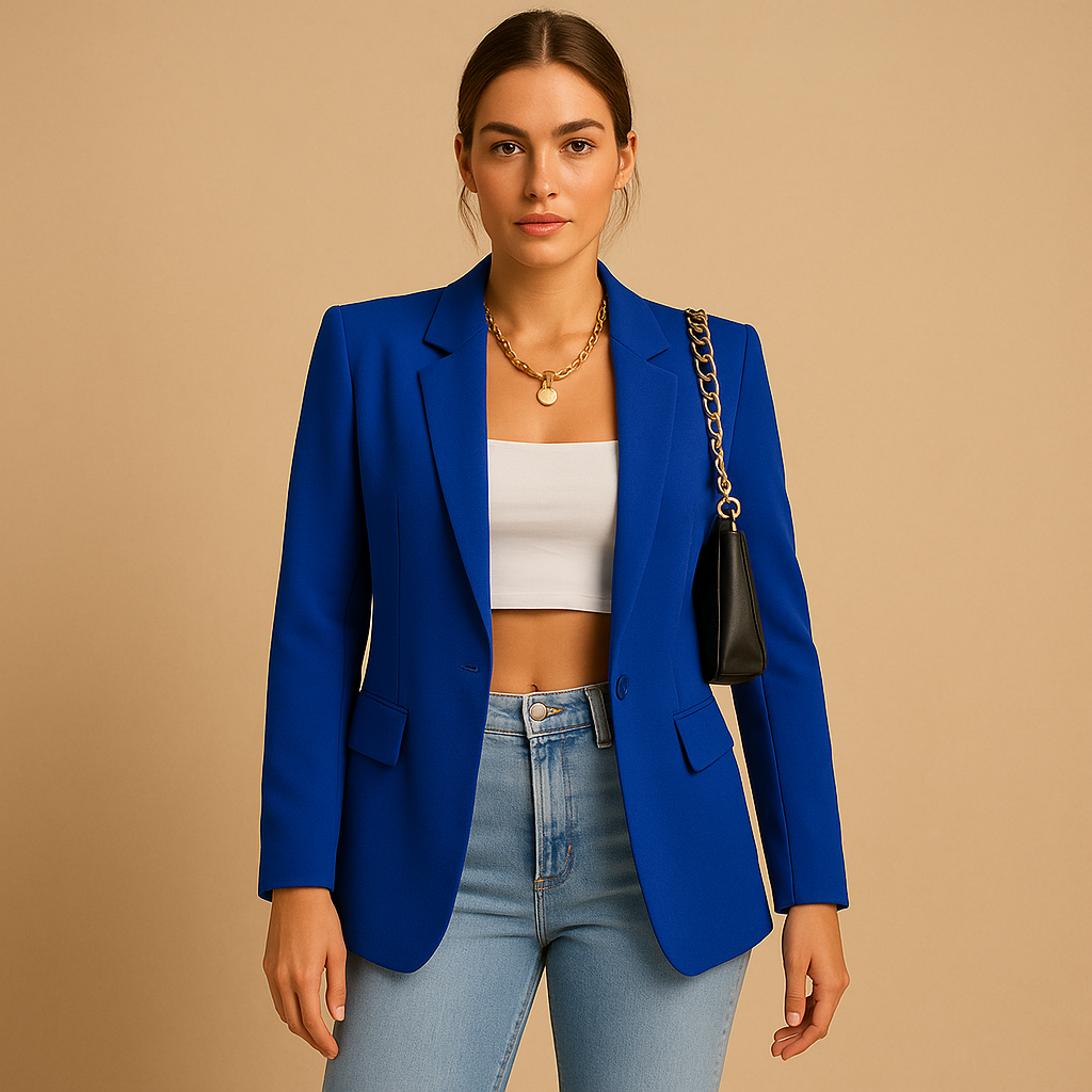 Women’s elegant tailored blazer with a flattering fitted cut, ideal for office outfits, formal occasions, or stylish casual looks.