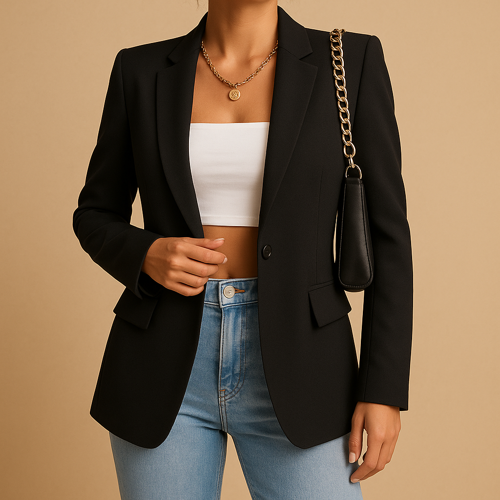 Women’s elegant tailored blazer with a flattering fitted cut, ideal for office outfits, formal occasions, or stylish casual looks.