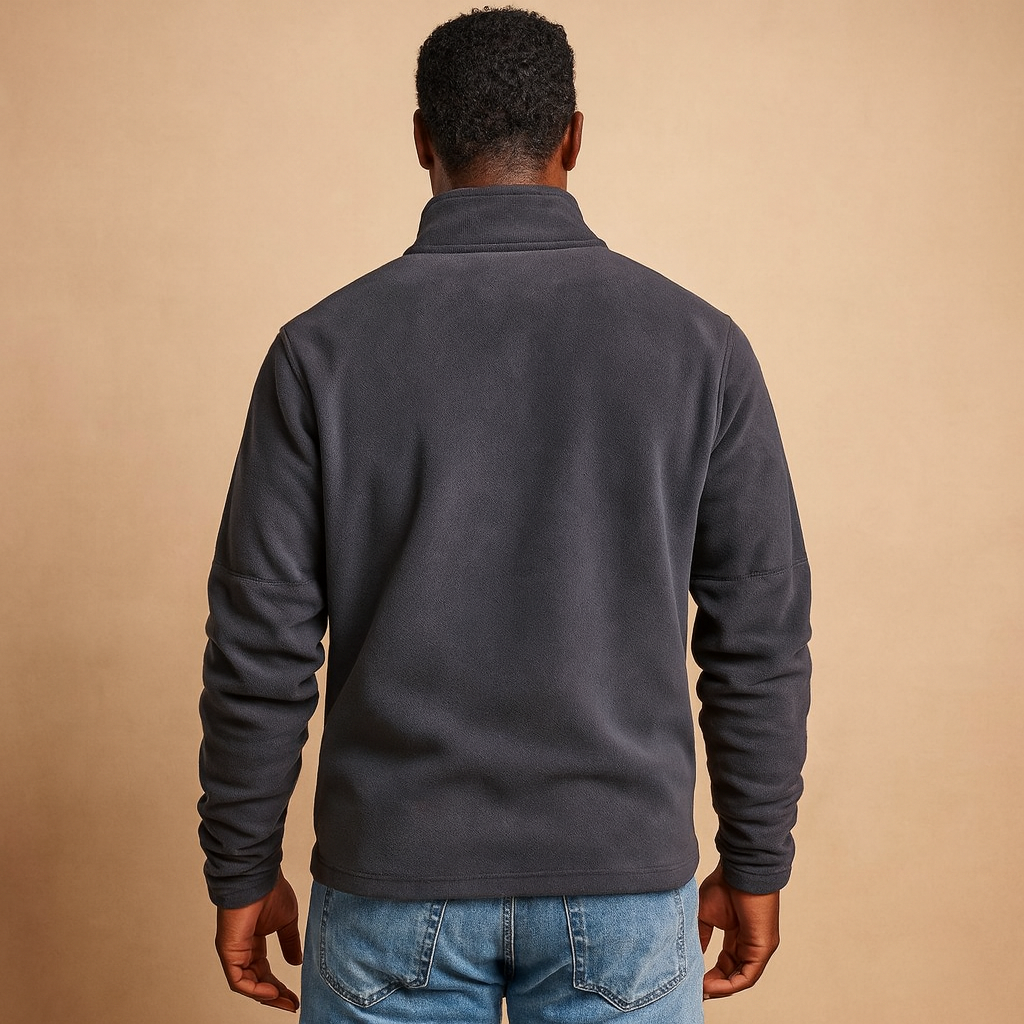 Fleece half-zip pullover for men in dark grey, soft and warm design ideal for casual or outdoor wear during autumn and winter.