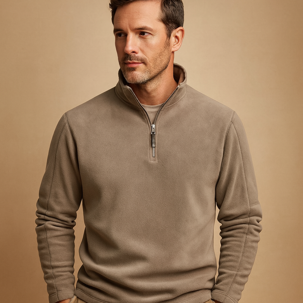 Fleece half-zip pullover for men in dark grey, soft and warm design ideal for casual or outdoor wear during autumn and winter.