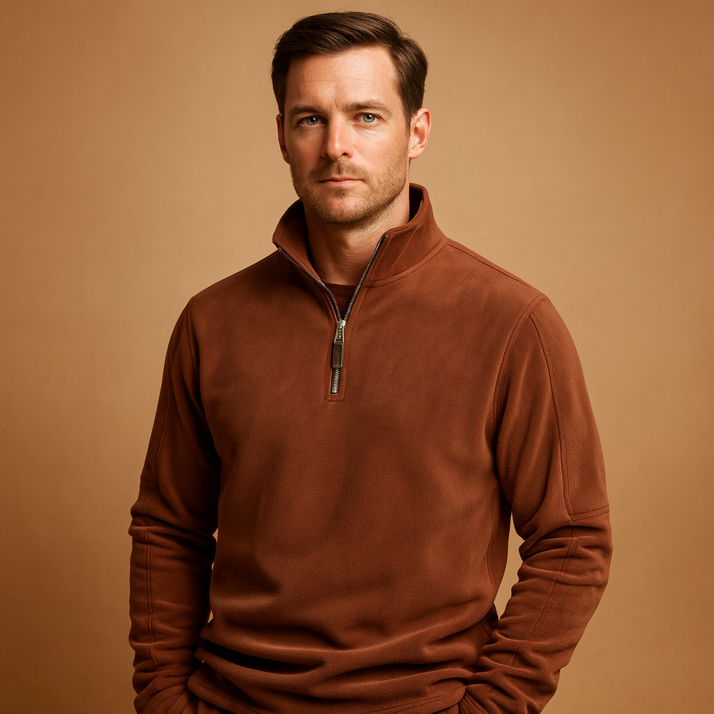 Fleece half-zip pullover for men in dark grey, soft and warm design ideal for casual or outdoor wear during autumn and winter.