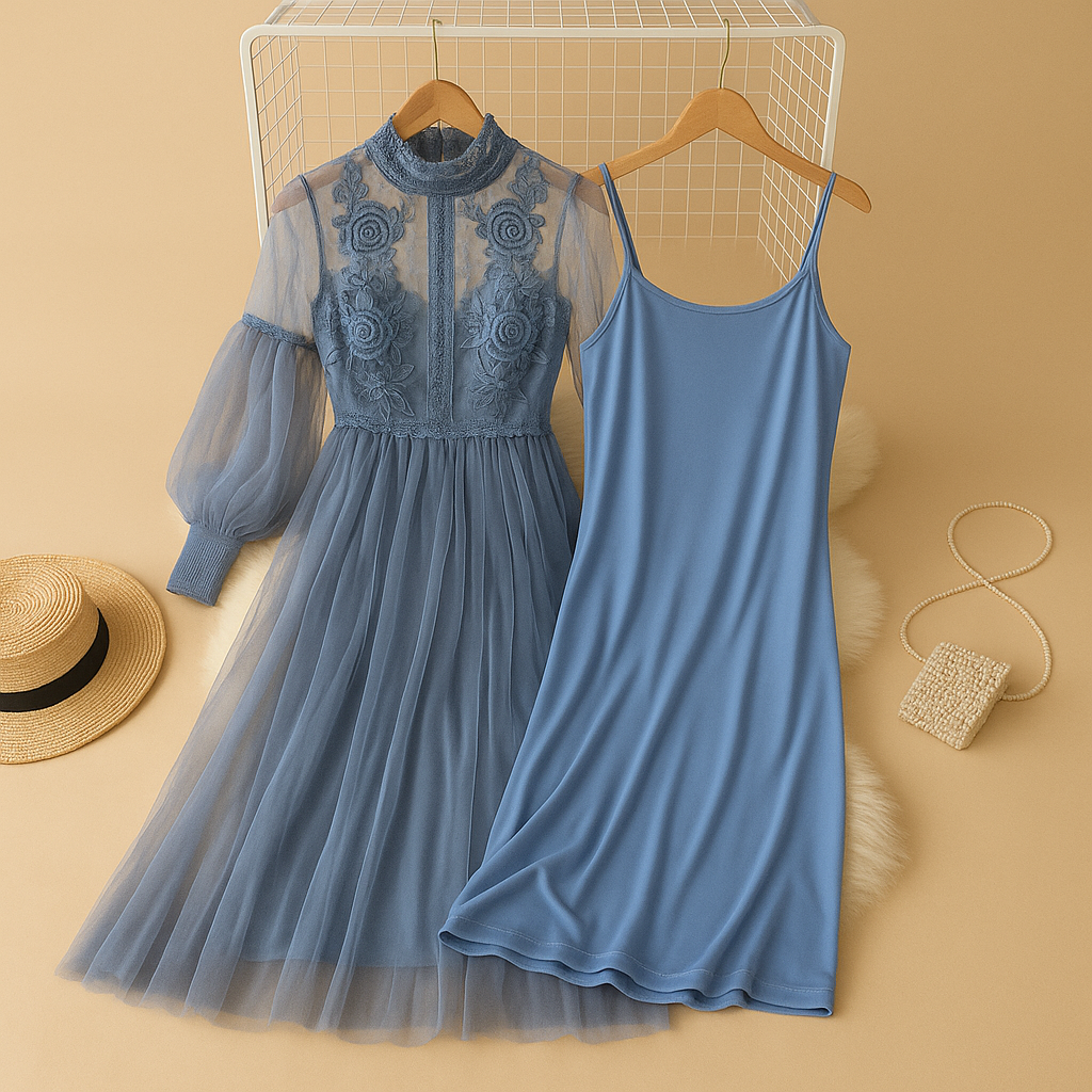 Floral long sleeve dress for women with high waist and lantern sleeves, perfect for elegant occasions or stylish everyday outfits.