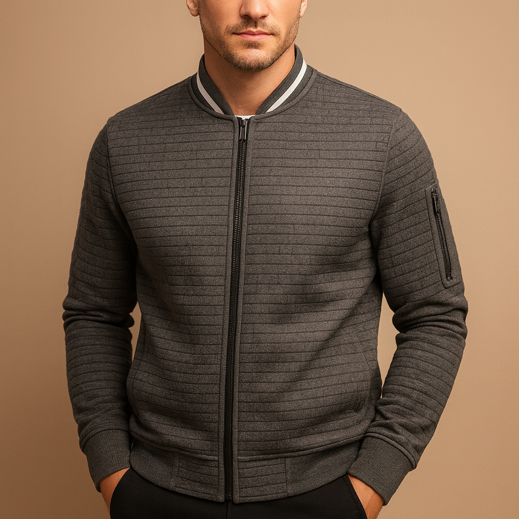 Men’s half zip cable knit jumper with classic pattern, perfect for autumn and winter casual or semi-formal outfits.