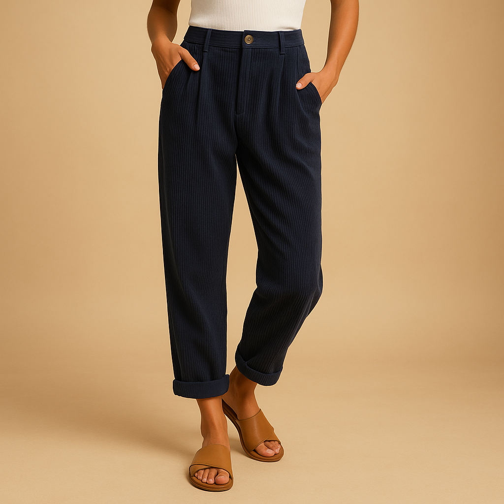 High-waist corduroy trousers for women with a relaxed straight-leg fit in multiple colours, ideal for casual and stylish autumn outfits.