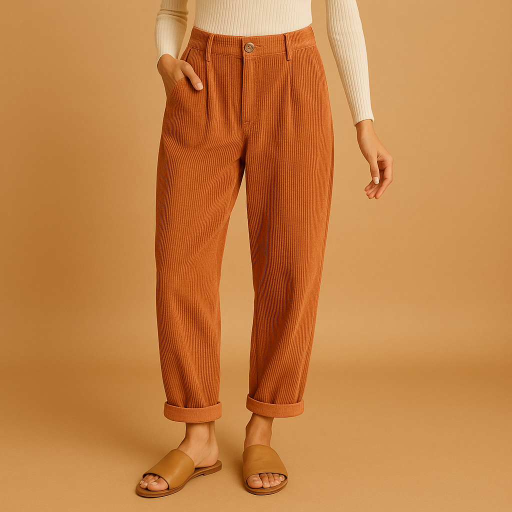 High-waist corduroy trousers for women with a relaxed straight-leg fit in multiple colours, ideal for casual and stylish autumn outfits.