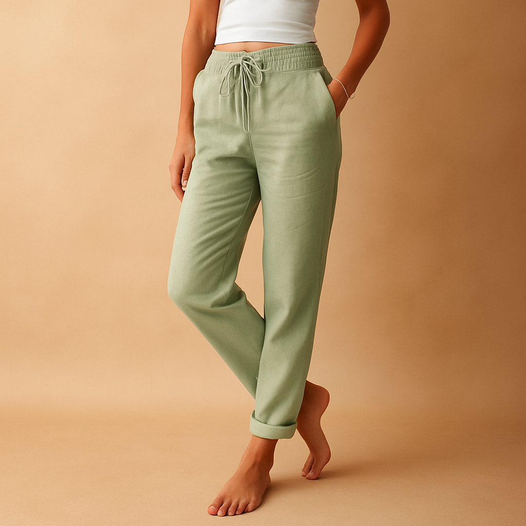 High-waist lounge trousers for women with a relaxed straight-leg fit, lightweight fabric, and multiple colour options for casual or lounge outfits.