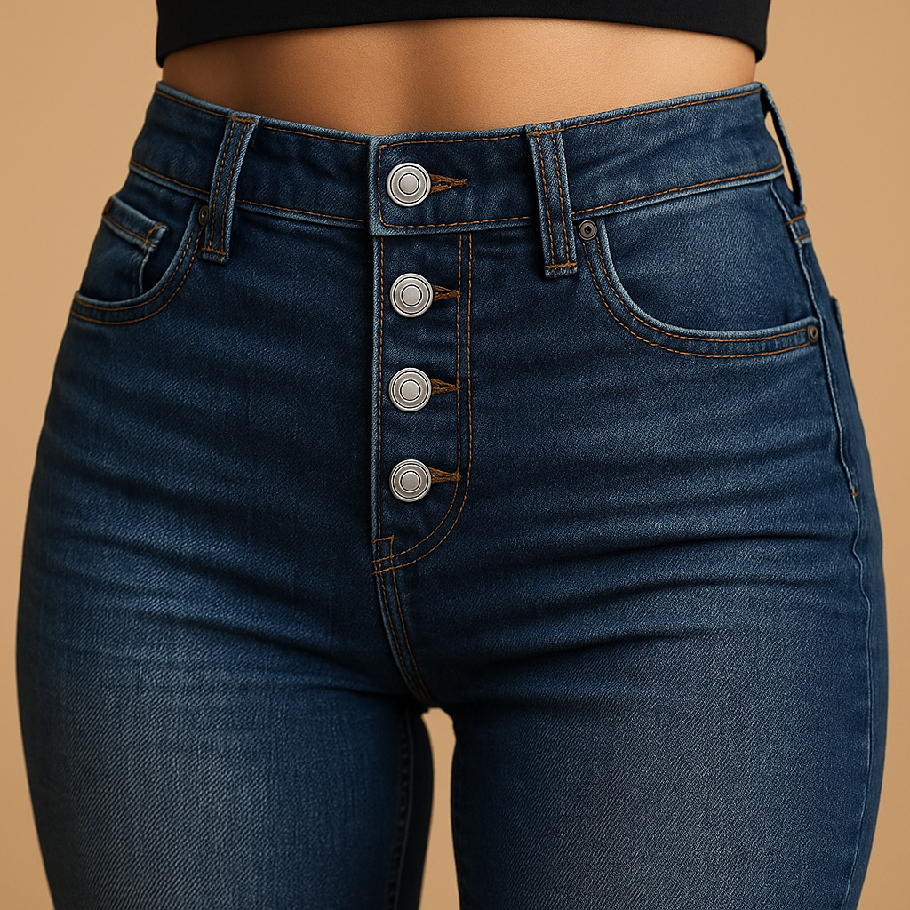Women’s high-waist relaxed fit flared jeans in classic denim blue, designed for everyday comfort and a modern, laid-back look.