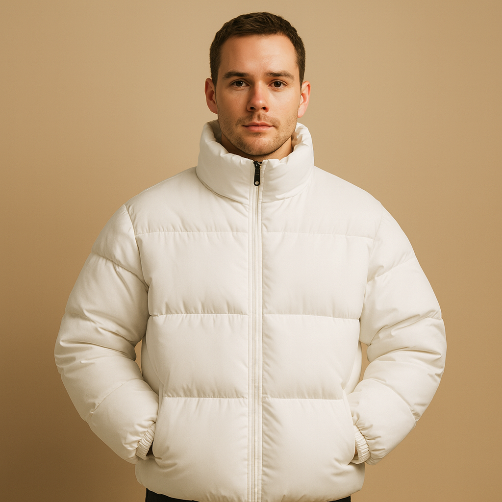 Men’s insulated winter coat with high collar, premium warmth, and sleek design. Ideal for cold days, daily wear, and stylish evenings.