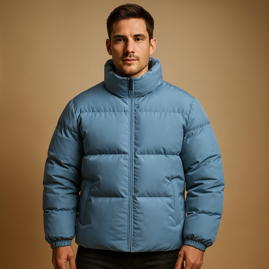 Men’s insulated winter coat with high collar, premium warmth, and sleek design. Ideal for cold days, daily wear, and stylish evenings.