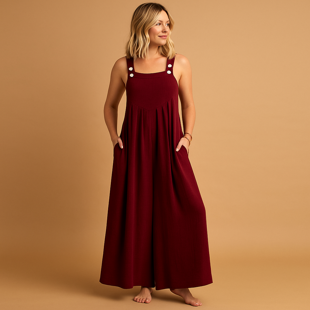 Women’s light cotton overall with adjustable straps in multiple colours, perfect for summer outings, shopping trips, and relaxed days at home.