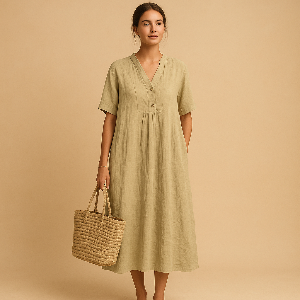 Women’s light summer dress with a loose, breathable fit in soft fabric. Perfect for casual outings, beach days, and festive summer occasions.