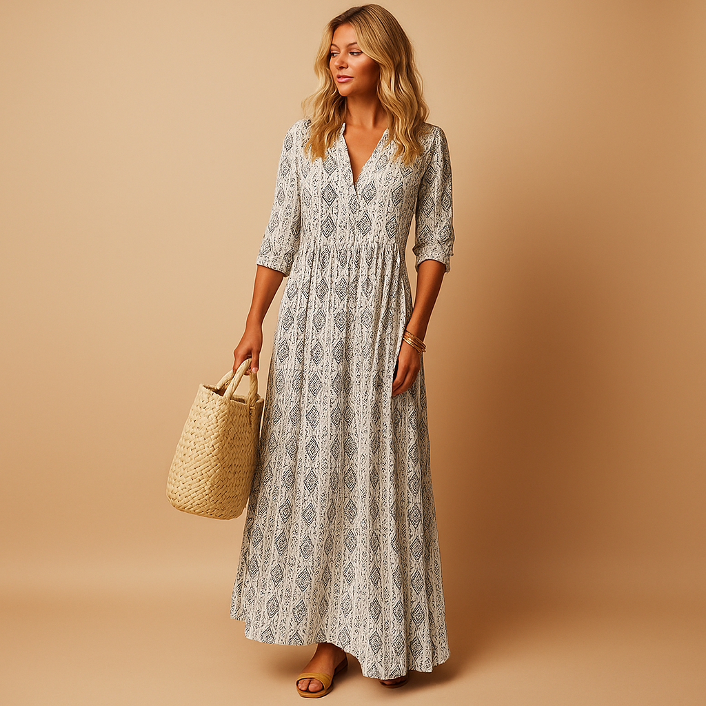Light summer knee-length dress for women with breathable fabric and elegant fit, perfect for warm days and casual chic occasions.