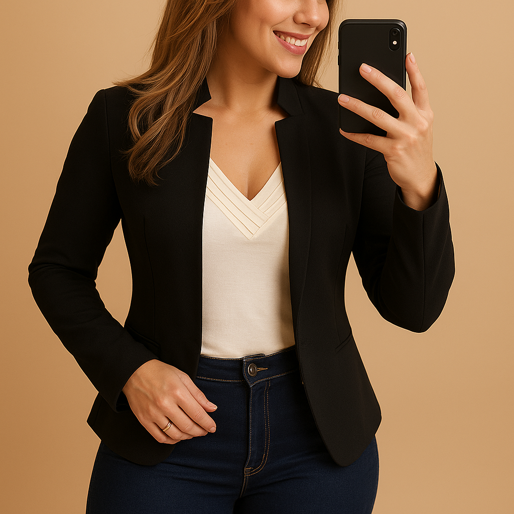 Women’s lightweight blazer with lapel collar and regular fit, ideal for spring and summer business or casual outfits.