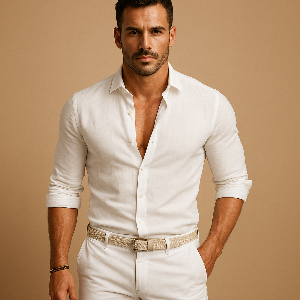 Men’s lightweight button-down shirt with classic collar and cuffs, breathable fit, available in various colors. Perfect for work, leisure, and summer wear.